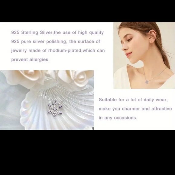 925 Sterling Silver Vintage Purple Snowflake Zircon Necklace. - Picture 4 of 5